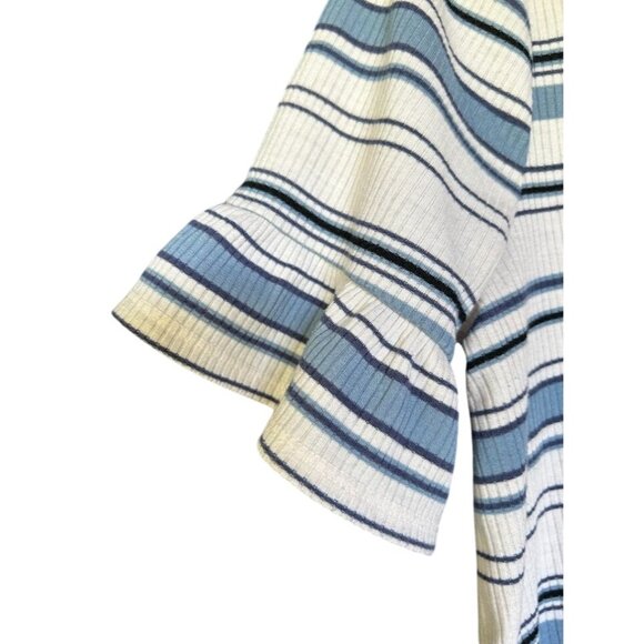 Lauren Conrad Womens Striped Ruffle Sleeve Top With Front Tie Detail - Medium - Picture 4 of 6